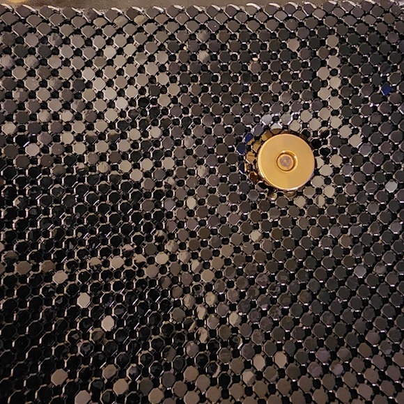 VTG Whiting & Davis Black Liquid‎ Metal Mesh Bag Gold Chain 70s - Picture 5 of 11